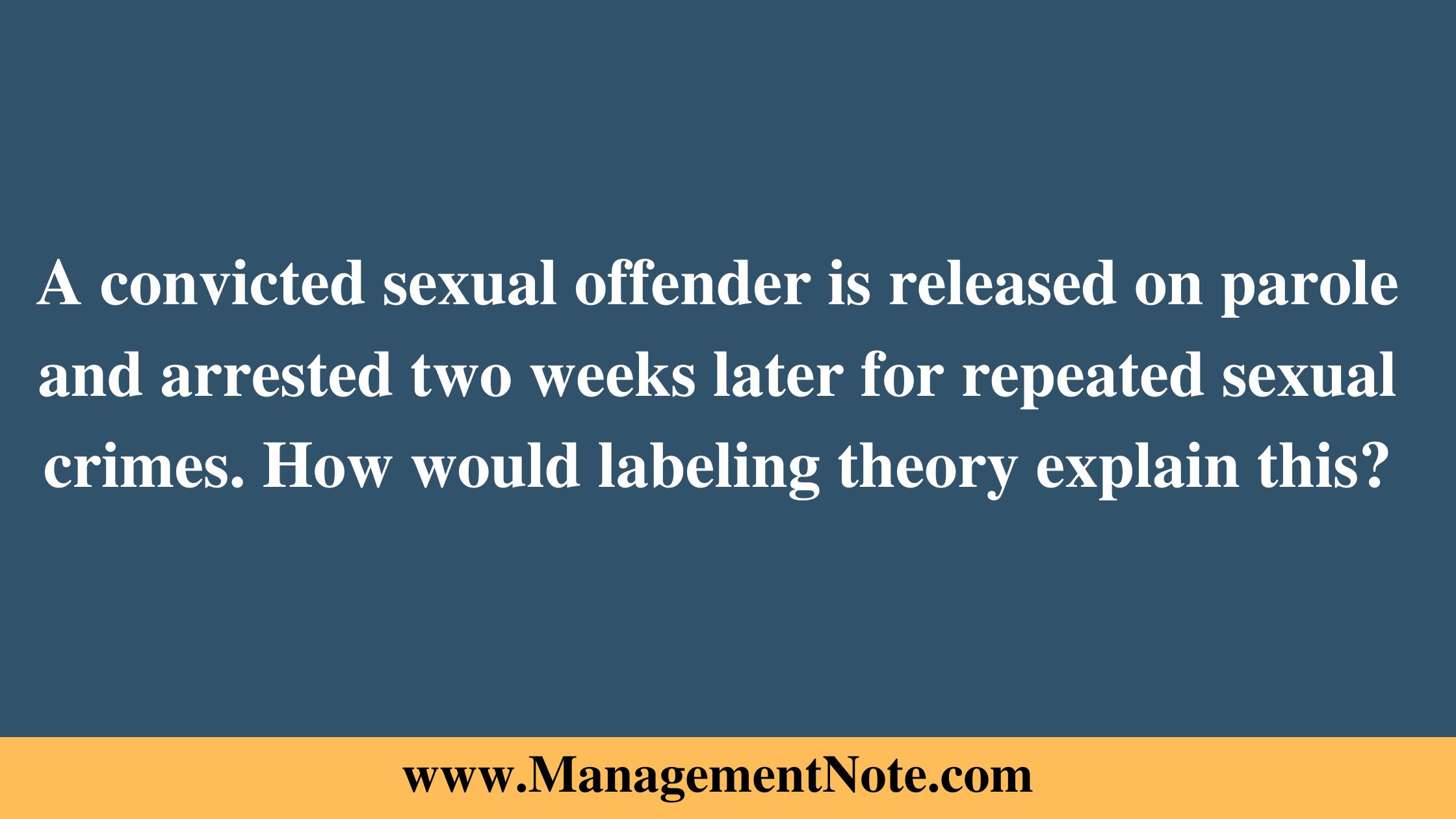 A convicted sexual offender is released on parole and arrested two weeks later for repeated sexual crimes. How would labeling theory explain this?